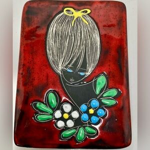 ✅ Vintage 1950'S Italian San Marino Sgraffito Lady Floral Pottery Trinket Dish